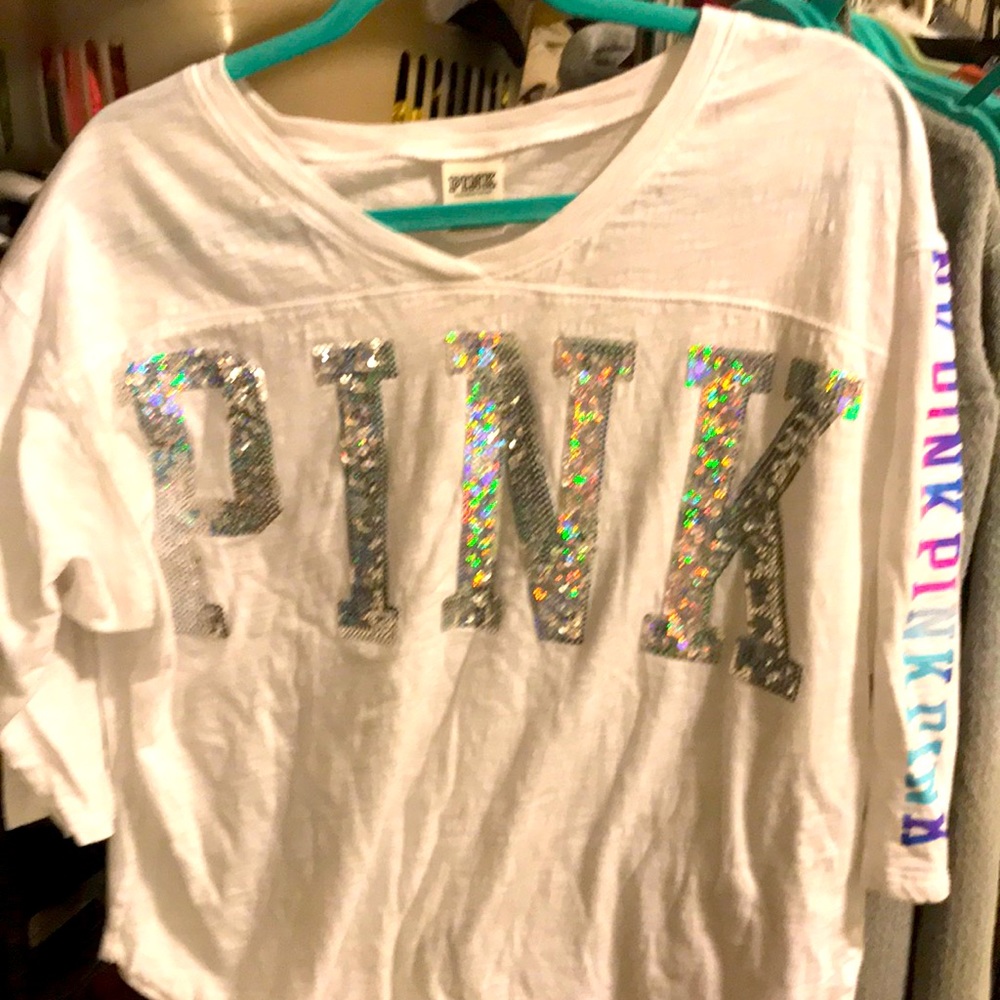 VS PINK 3/4 white top